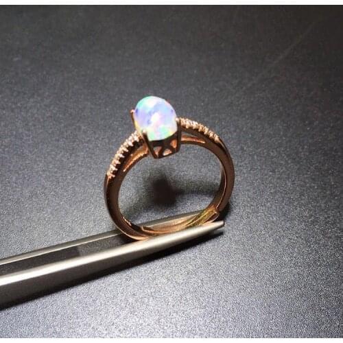 Genuine Natural Fire Opal Ring Solid 925 Sterling Silver For Women Colour Gem Stone 6mm*8mm Rings Fine Jewelry