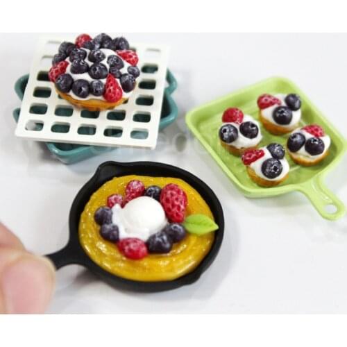 1/12 or 1/6 Cute Clay Miniature Dollhouse Strawberry Pancake Mini Blueberry Pie Barbies Doll Food Play Kitchen Toy Accessories