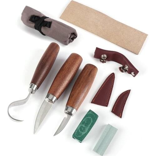10Pcs Wood Carving Set Wood Carving Kit Include Hook Knife, Whittling Knife, Detail Knife, Knife Sharpener,Scabbard