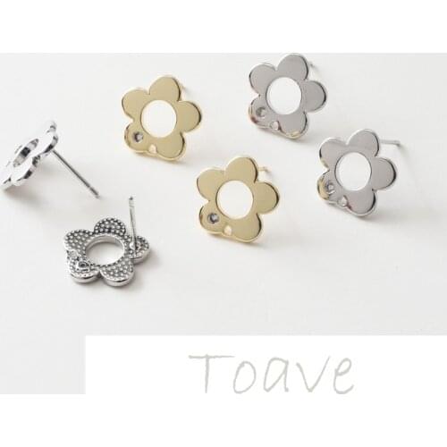 14K gold-covered hollow inlaid zircon 925 silver needle earrings earrings diy hand-made material accessories