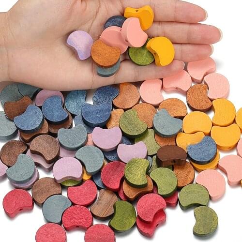 20pcs Straight Hole Natural Wood Beads Candy Color Moon Charm for DIY Jewelry Making Earring Bracelet Pendant