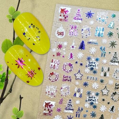 3D Nail Sticker Decals Self-adhesive Stickers for Nails Color Christmas Tree Ornaments Stickers for Manicure Nail Art Decoration