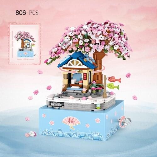 600Pcs+ LOZ Mini Building Blocks Music Box Castle/Cherry Tree Model Lovely Girls House Gifts Toys For Kids Birthday Christmas