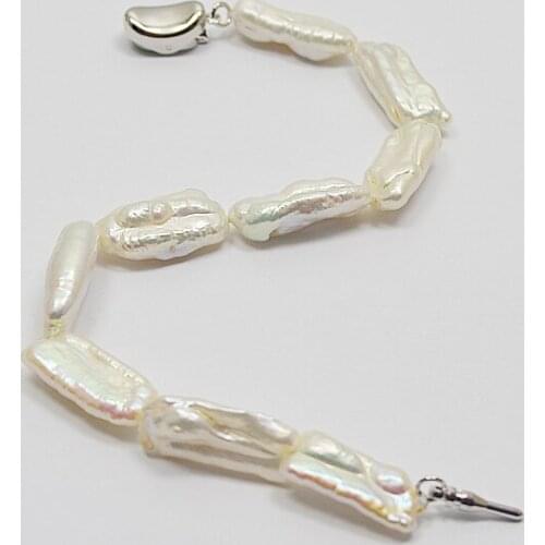 Top Quarlity Real Pearl Jewelry 8X30MM Bright White Stick Baroque Freshwater Pearl Bracelet S925 Clasp Perfect Women Gift