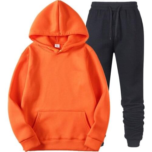 Sets Brand Solid Color Casual Hoodies+Fitness Pants Men Women Autumn Winter Warm Sweatpants Tracksuit Joggers Sportswear Suit