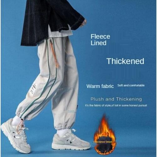 Streetwear Men Pants Cotton Loose-Fit Tappered Trousers Casual Cargo Pants Mens Trendy Padded Fleece Baggy Trousers Sweatpants