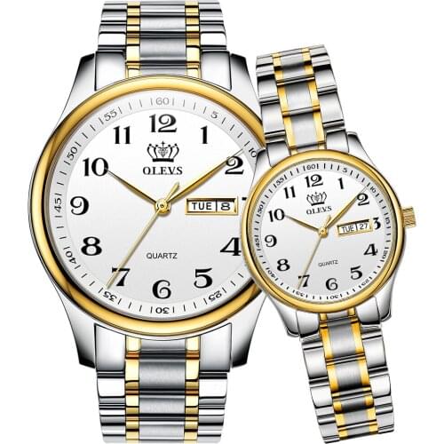 OLEVS Lovers Watches Luxury Quartz Wrist Watch for Men and Women Calender Week Steel Saat Reloj Mujer Hombre Couple Watch