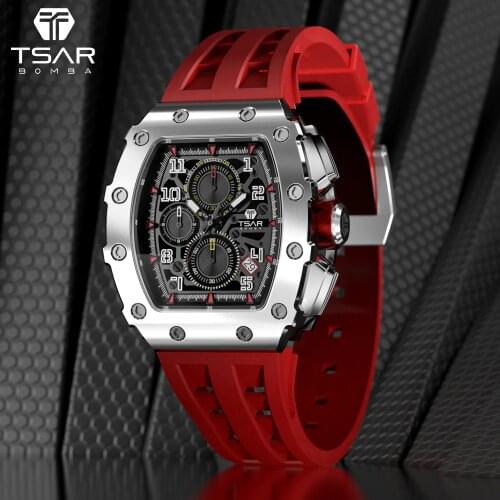 TSAR BOMBA Watch for Men luxury Sport Design Seiko VK67 Movement Sapphire Mirror Waterproof Stainless Steel Wristwatch Mens Gift