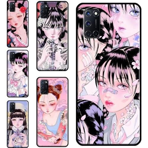 Cartoon Girl illustration Case For OPPO Find X3 Pro F5 A1K A3S A5S A15 A52 A72 A83 A91 A93 A5 A9 A31 A53 2020 Cover