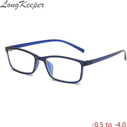 Black Pink Blue Myopia Glasses -0.5 -1 -1.5 -2 -2.5 -3 -3.5 -4 Women Men Rectangle Anti-Blue Light Degree Glasses Frame UV400