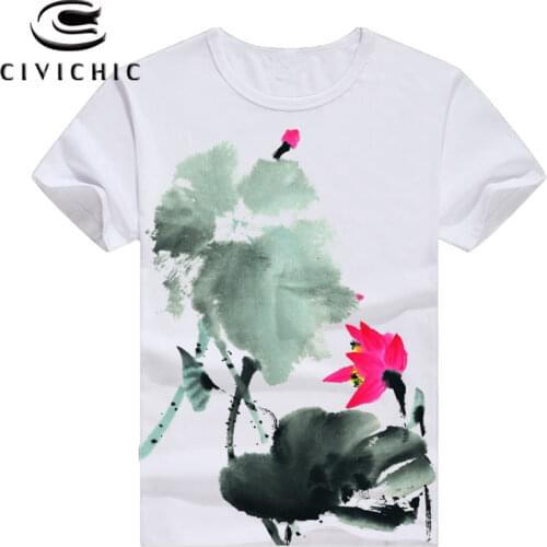 CIVICHIC Chinese Ethnic Plus Size T Shirt Woman Floral Oriental Scenery Ink Painting Print Tops Men Groot Loose Tee Blusa WST123