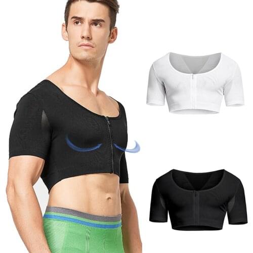 Mens Body Shapers Shapewear Mesh Gynecomastia Compression Shirts Chest Binder Crop Top Adjustable Cross Back Tights Tops