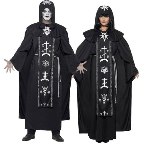 Halloween Priest Friar Cloak Cape Comic Party Cosplay Scary Costumes Monk Wizard Witch Hooded Robes Medieval Renaissance Outfits