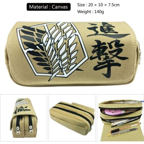 IVYYE 1PCS Attack on Titan Anime Cosmetics Bags Canvas Zipper School Pencil Case Storage Pen Bag Large Pouch Stationery Gift New