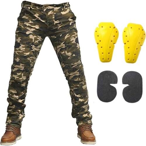 Camo Mens Motorcycle Riding Pants Denim Jeans with Removable CE Armor Knee Hip Pads Powersports Cargo Pants Protective Pants