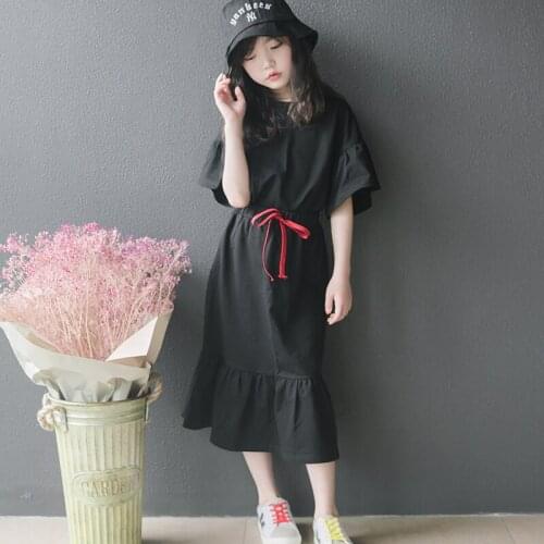 100% Cotton 2 Piece Toddler Sets Teenage Kids Summer Clothes Set T Shirts And Long Skirts Outfits Black Grey Spring Clothing