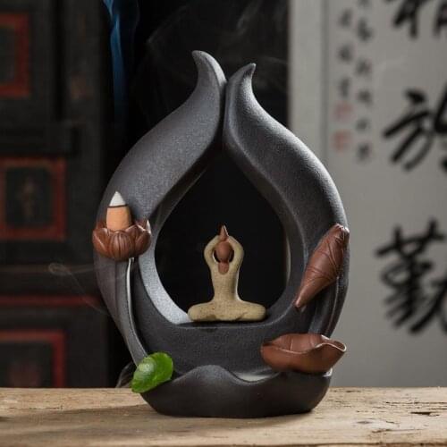 Creative Home Decor Ceramic Yoga Girl Censer Backflow Incense Cones Burner Towel Incense Stick Holder +10pcs Free Cones