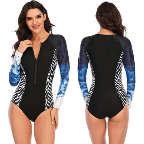 Summer Women One Piece Diving Bikini Slim Beach Swimming print Long Sleeve Surfing Bathing Swimwear surfing sunscreen swimsuit