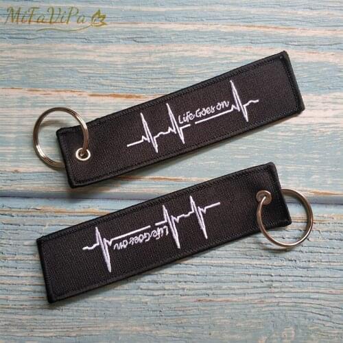 MiFaViPa 1 PC Embroidery Heartbeats Keychain Porte Fashion Trinkets Gift Motorcycle Car Key Accessories Life Goes On Key Ring