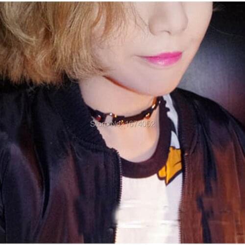 Cute Harajuku Girl Women Lolita Handmade Small O Round Leather Studded Choker Rivet Collar Sub Necklace