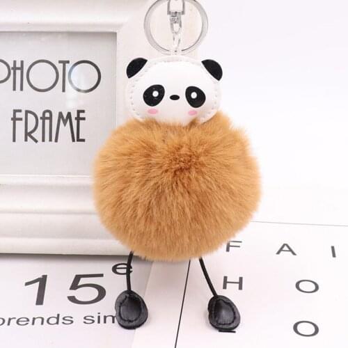 Cute Panda Keychains with 8cm Rex Rabbit Fur Ball Jewelry for Boys or Girls