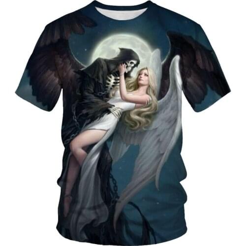 Fashion round neck sports t-shirt ghost skull print short-sleeved t-shirt mens casual t-shirt mens clothing t-shirt for men