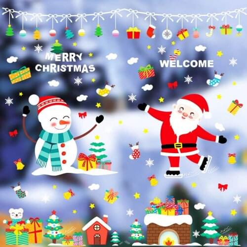 DIY Merry Christmas Wall Stickers Window Glass Festival Decals Santa Murals New Year Christmas Decorations for Home Decor