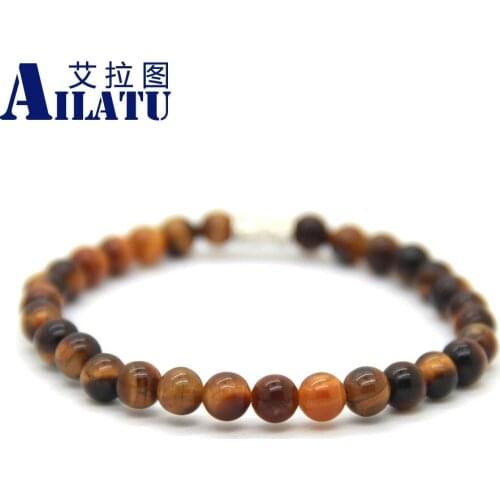 New Design Beaded Jewelry 6mm Tiger Eye, Bronzite, White Howlite, Lava Rock Stone Tube Bracelets Cutomized Length