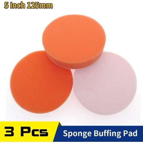 3Pcs 5Inch 125MM Buffing Sponge Pad Orange Sponge Rubbing Ruber Scouring Pad All Purpose for Car Bathroom Kitchen