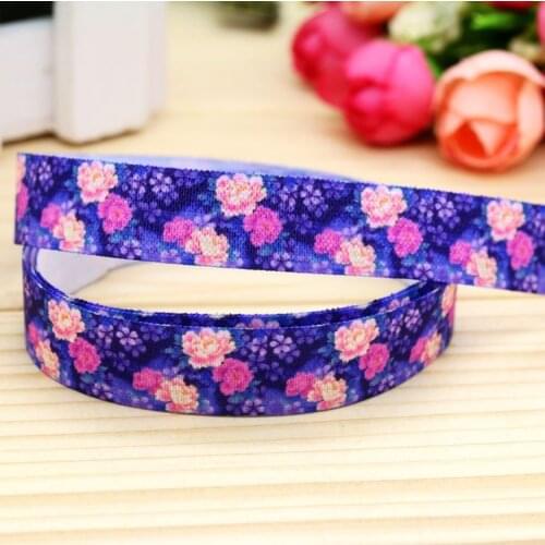5/8'' Free shipping Fold Elastic FOE flowers printed headband headwear hairband diy decoration wholesale OEM P5377