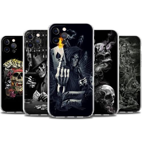 Transparent Case For Apple iPhone 11 12 Pro Max XR 7 8 Plus X XS SE 2020 6 6S 5 5S Soft Silicone Phone Cover Grim Reaper Skull