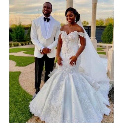 Luxury Arabic African Mermaid Wedding Dresses 2022 Off Shoulder Backless Crystal Rhinestones vestidos de fiesta Bridal Gown