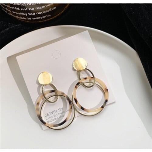 Classic Simple Leopard Pattern Acrylic Metal Hoop Stitching Drop Earrings Cute Round Pendent Earrings for Women Girl Ear Jewelry