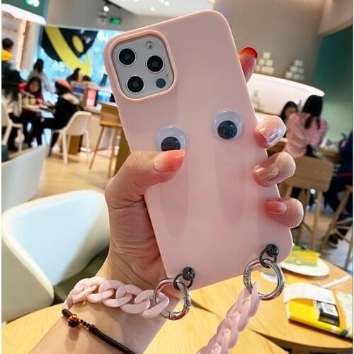 3D Cute Korean Acrylic Chain Silicon Phone Case For Samsung Galaxy A21 A31 A41 A51 A71 5G A11 A72 A52 A32 A12 Funny Eyes Pattern