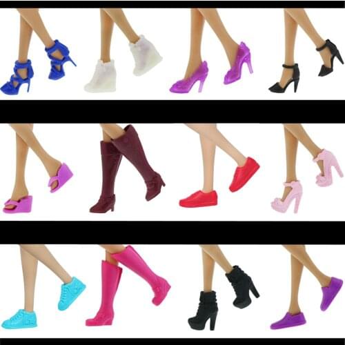 Random 20 Pair Shoes Mixed Style Colorful Flat Sandals High Heels Slipper Platform Shoes Boots for Barbie Doll Accessories Toy