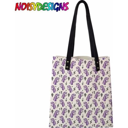 NOISYDESIGNS Purple Dinos Girls Sweet Handbag PU Leather Shoulder Bags Cosmetics Storage Bag Waterproof Portable Pouch Schoolbag