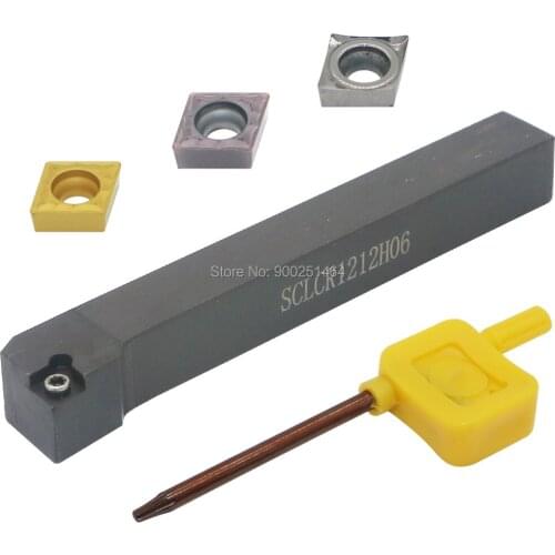 CNC Lathe Cylindrical Turning Tool Holder SCLCR1212H06(12mm) Right,with 3 CCMT060204（CCMT21.51） Cemented Carbide Blades