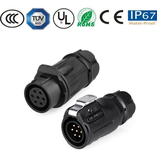 Waterproof connector IP67 M20 7pin led lamp electronics monitor TV power cable/wiring connector round pastic plug socket