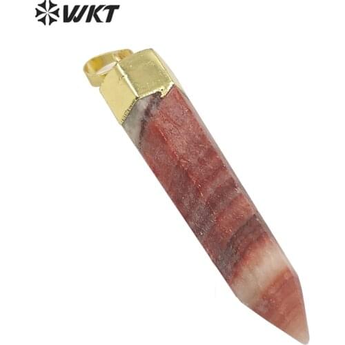 WT-P1516 WKT Natural Stone Pendant Rhodochrosite Stone Pendant Gold Electroplated Pendant Fashion Pendant Jewelry Finding