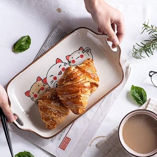 Japanese underglaze color long plate steamed fish plate breakfast household dish ceramic dish microwave tableware tray