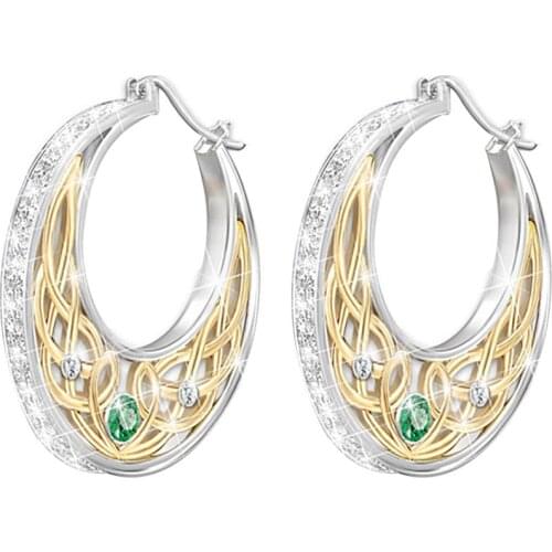 Women Fashion Earrings Faux Emerald Inlaid Vintage Flower Dangle Hoop Earrings oorbellen Party Jewelry Gift aretes de mujer