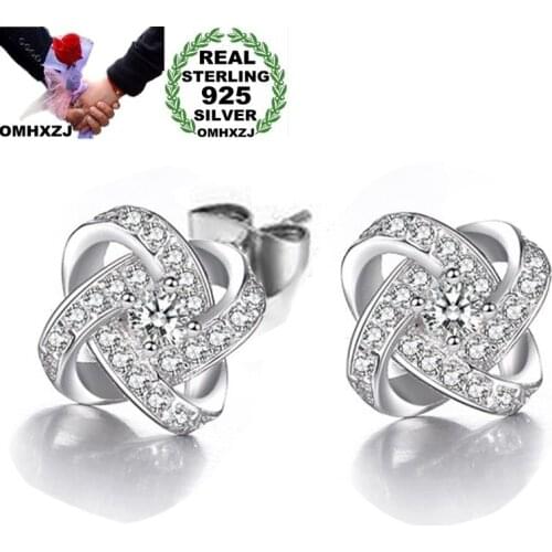 OMHXZJ Wholesale Personality Fashion OL Woman Girl Wedding White Purple Star Zircon 30% Sterling Silver Stud Earrings YE280