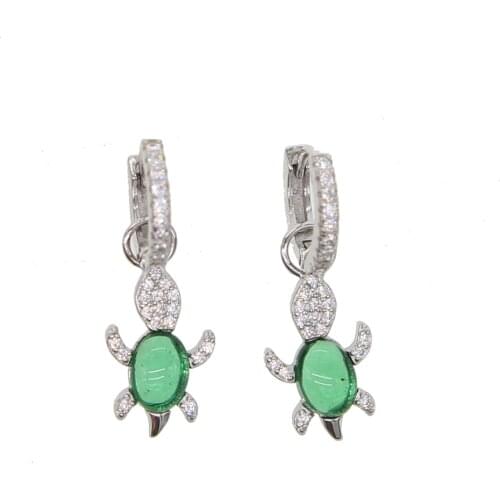 Genuine 100% 925 Sterling Silver Animal Lovely Turtle Green CZ charm Earrings for Women Sterling Silver Jewelry