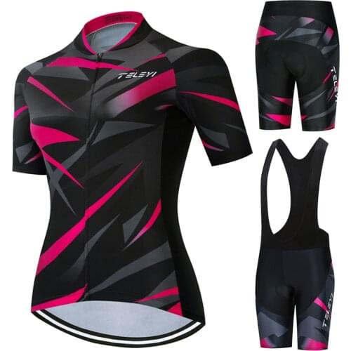Teleyi Womens Cycling Jersey Set Summer Anti-UV Cycling Bicycle Clothing Quick-Dry Mountain Female Bike Clothes Cycling Set#21