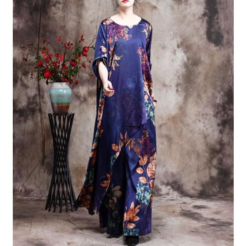 Women Spring Summer Tencel Printed Irregular Length Tops+Elastic Waist Wide Leg Pants Suits Ladies Print Sets Female Suits