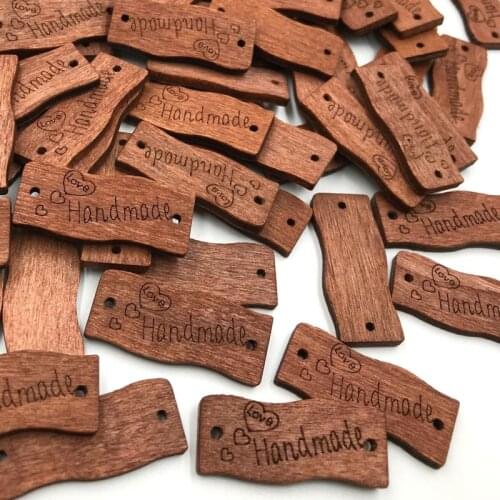 10/50/100Pcs Rectangle Wooden Button "Hand Made" Wood Button Sewing For Clothes Handmade Scrapbooking Craft DIY WB426