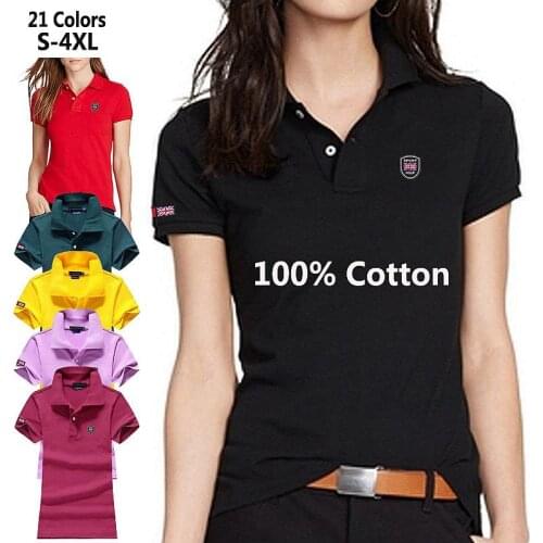 100% Cotton High Quality Summer S-4XL Womens Polos Shirts Casual Ladies Short Sleeve Lapel Tees Fashion Slim Female Tops