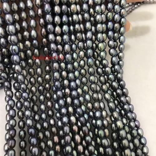 NEW wholesale 2PCS New Fashion Simple Natural rice shape 4-5 mm AAA malachite green black Purple pearl loose beads DIY 15"