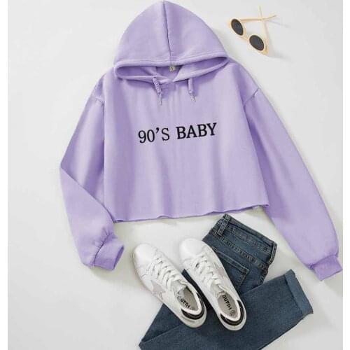 90s Baby Cropped Hoodie Kawaii Clothes Pullover White Harajuku Fashion Women Cute Tops Retro Pullover Oversized Sweatshirt
