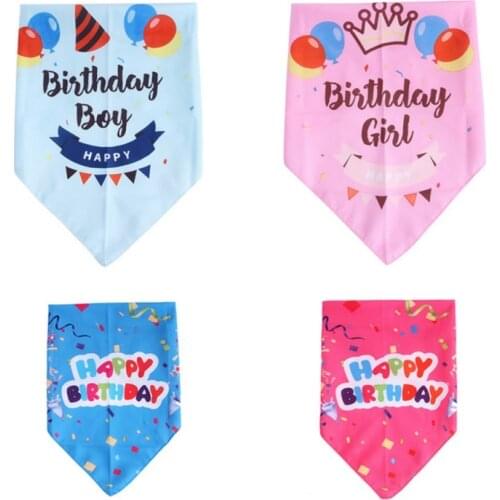 Double-sided Dog Bandana Bib Dog Cat Happy Birthday Costume Head Scarf Pet Neckerchief Saliva Towel Accessories